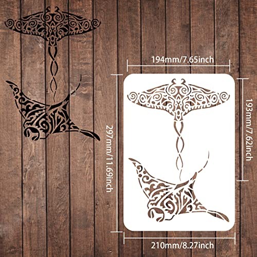 Manta Malschablone Mantarochen Stencil Template 11,7x8,3 inch wiederverwendbar Meer - Bild 3 von 7