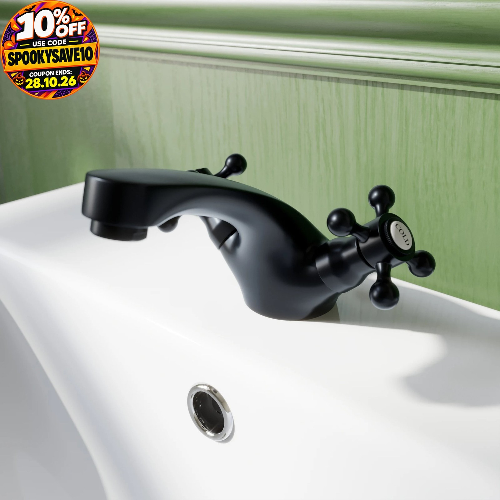 Traditional Oxford Bathroom Basin Sink Mixer Tap Mono Round Twin Handle Black