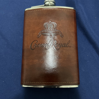 Crown Royal flask stainless steel with leather cover. 8oz. New