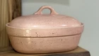 Mid-Century 1950s Bauer Casserole Dish with Lid Speckled Pink Ceramic Vintage