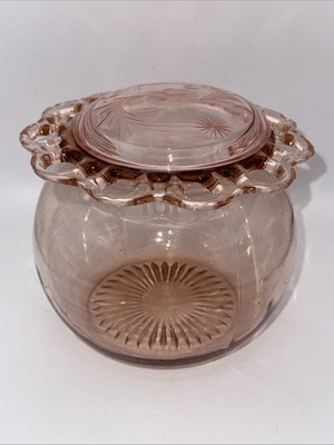 Antique Anchor Hocking Lace Edge Old Colony Pink Depression Glass Cookie Jar 7.5