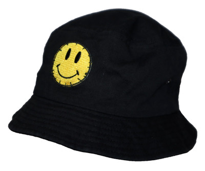 SMILEY FACE BUCKET HAT BIG ACCESSORIES EMBROIDERED SMILE STITCHED LOOK H&M CAP