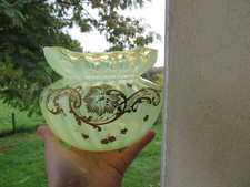 ancien vase boule XIX verre opalescent décor émaillé de style  Legras Montjoie