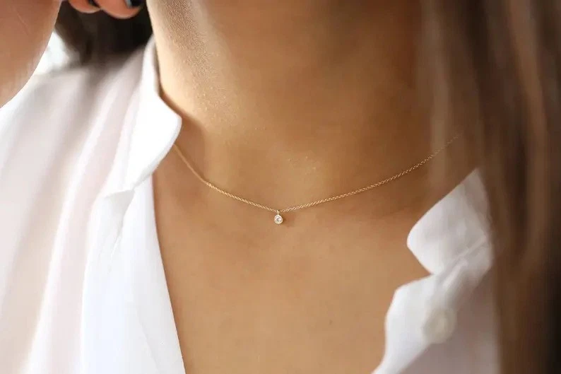 Collar de plata de ley 925, joyería minimalista de piedras preciosas de circonita cúbica, regalo para ella Foto 2 de 4