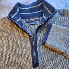 Brooks Brothers Mens Gray Textured Cotton 1/4 Zip Sweater Size L