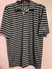 Pebble Beach Dry Luxe Performance Polo Shirt Size L Blue, White, Gray Striped
