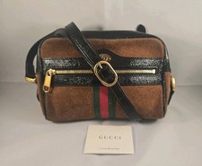 Gucci Ophidia piccola marrone scamosciato nero vernice con borsa a tracolla oro originale