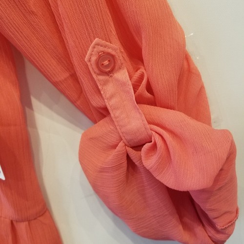Cupio New Sheer Blouse Button Down Coral Pink Cool Lightweight Top Size L - Picture 4 of 13