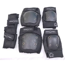 Vtg PRO-TEC 6Pc Full Pad Set Knee Elbow Wrist Guard Black Old School Skate Youth