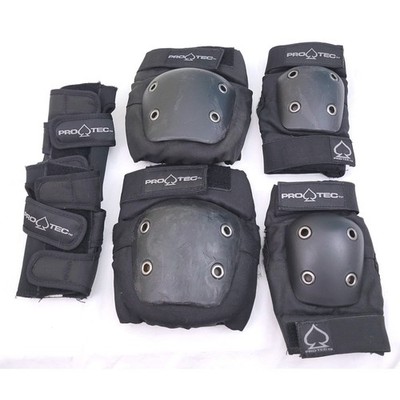 Vtg PRO-TEC 6Pc Full Pad Set Knee Elbow Wrist Guard Black Old School Skate Youth
