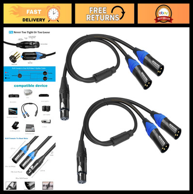 2-Pack XLR Y Splitter Cable, Female to Dual Male, 1.6ft Balanced Microphone Adap