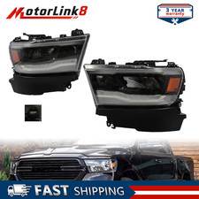 Pair Led Headlights Wdrl Reflector Black Bezel For 2019-2023 Dodge Ram 1500