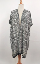 Angie Boho Paisley Kimono Cardigan L Blue Purple Periwinkle Rayon Duster
