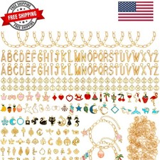416 Pieces Gold Charm Bracelet Making Kit, Including Paperclip Chain Bracelet...
