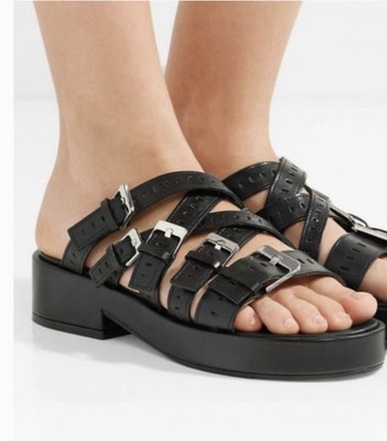 Clergerie Fantom Buckled Platform Black Leather Sandals. Women's Size EU 38.5