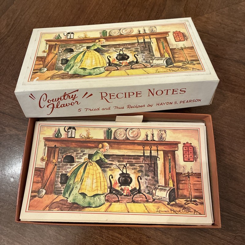 Set 9 Vintage Country Flavor Recipe Notes Cards & Envelopes Unused w Box Maine