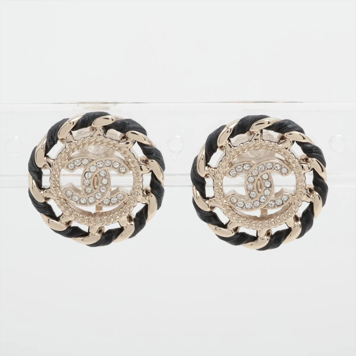 Chanel Coco Mark B26C Earrings (for both ears) GP x Rhinestone x