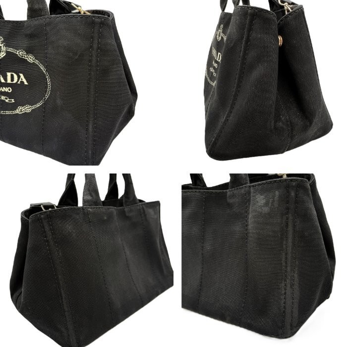 PRADA Canapa Tote Bag Large Logo Canvas Black Free  i0606aq002190 Used Vintage B thumbnail 5