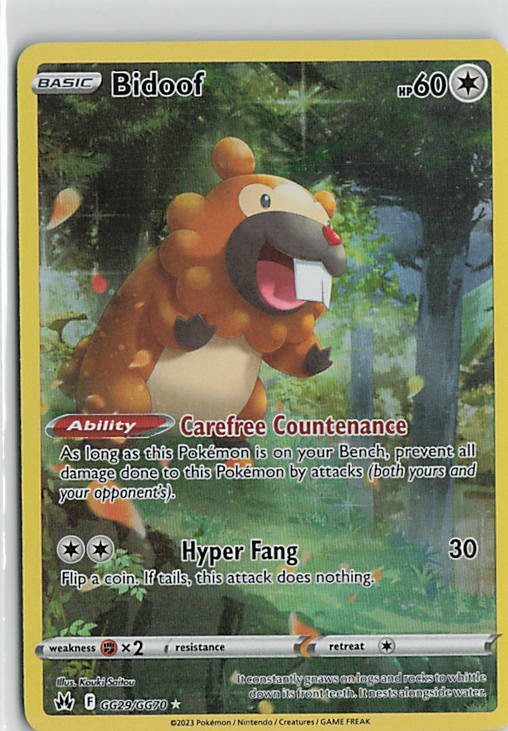 Bidoof Ultra Rare Crown Zenith: Galarian Gallery GG29/GG70 NM Holo