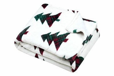 Weihnachtsdecke Decke Wohndecke Plaid Weihnachtsbaum weiß grün 130x160 cm
