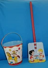 Vintage J. Chein Circus Theme Metal Pail & Ohio Art Beach Theme Metal Shovel
