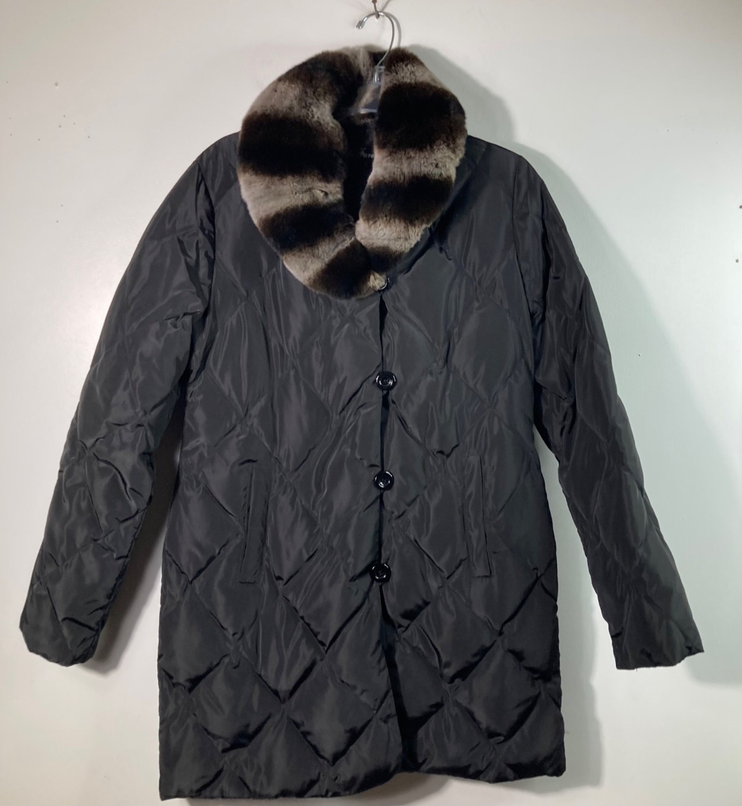 Belle Fare Kleve Microfabric Jacket Down Puffer Rex Rabbit Collar M