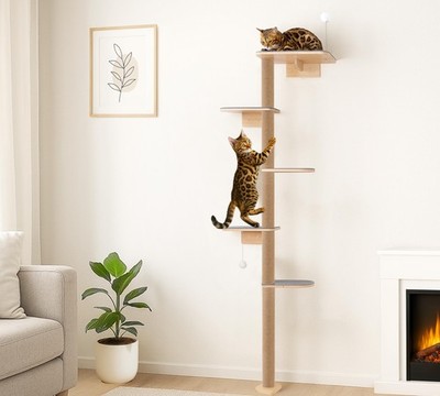 Kratzbaum Groß 210cm Kletterwand Katzen, Wandmontierter Katzenkratzbaum 5 Stö...