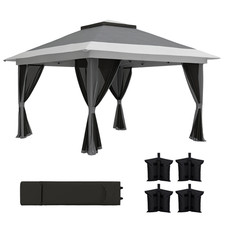 Outsunny 3.6 x 3.6m Pop Up Gazebo with Netting and Wheeled Bag, Dark Grey