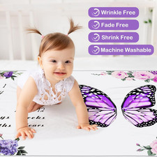 Baby Monthly Milestone Blanket Girl 59" X 39" Floral Butterfly Photo Prop Age 2