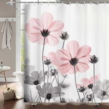 Unique Floral Pink Shower Curtain for Bathroom Decor, Pink and Grey Daisy Flower