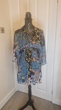 Zara Summer Beach floral print blue black chiffon Playsuit Jumpsuit Size M
