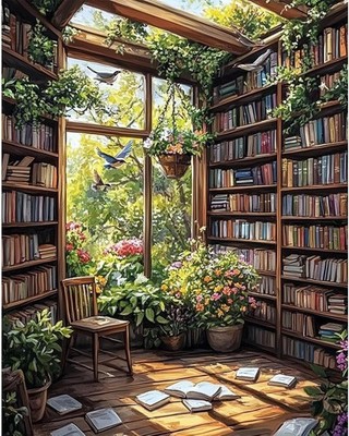 DAERLE Malen Nach Zahlen Erwachsene, Bibliothek und Pflanzen, DIY Handgemalt