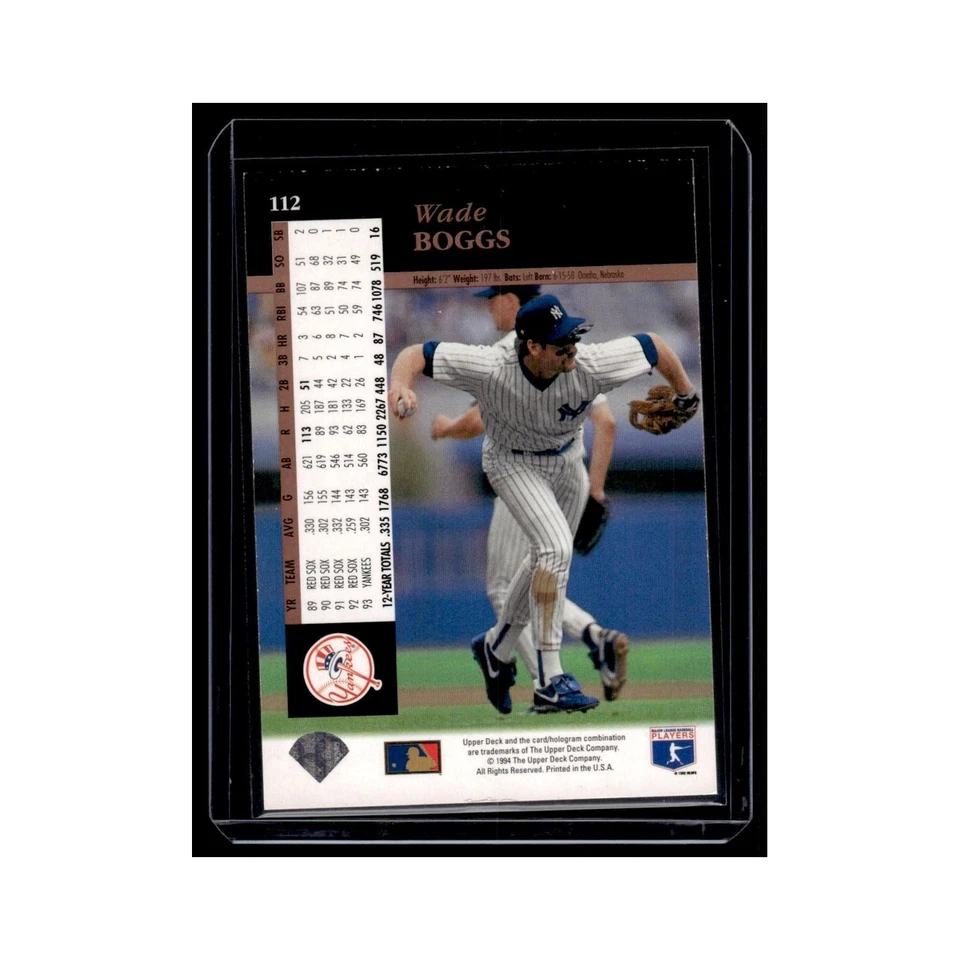 Wade Boggs 1994 Upper Deck #112 New York Yankees Baseball Card NM - Image 2 of 3