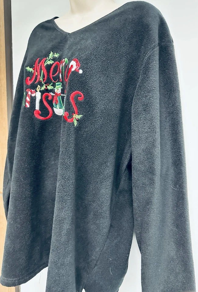 Merry Christmas Snowman Women's Sz 22W-24W Black Embroidered Holiday Sweatshirt - Image 3 of 4