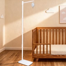 White Floor-Standing Crib Mobile Arm with Music Box - 65" Wooden Mobile Stand...