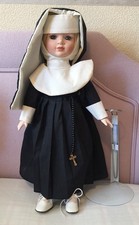 Creepy Porcelain Musical Nun Girl Doll Religious Figure Wind Up on Stand 16”