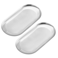 2pcs Stainless Steel Decorative Trays Silver Bathroom Cosmetic Trays 7 Inch