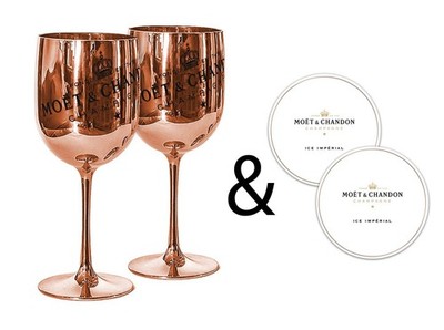 Moet & Chandon Rosegold Ice Imperial Acryl Sektgläser & Untersetzer [x2]