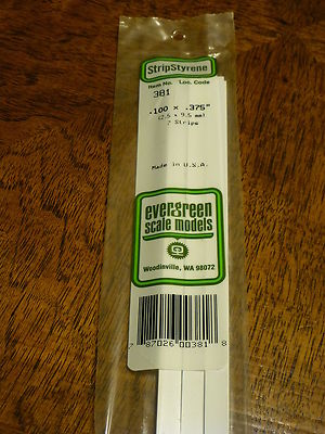 Evergreen Styrene #381 Opaque White .100'' Thick, 24'' Long - .375'' Wide pkg (7)