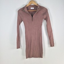 Pink Diamond womens bodycon dress size L brown knit long sleeve mini 095540