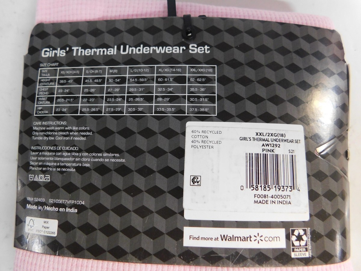 Athletic Works Girls Thermal Waffle Underwear Set-Pink-XXL (18