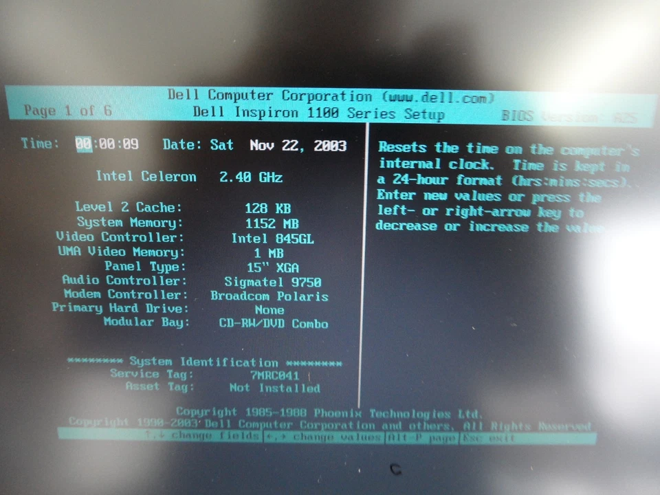 Computadora portátil Dell Inspiron 1100 piezas publicada en la bios sin disco duro Foto 3 de 4