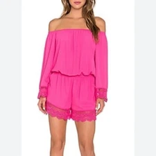 VaVa By Joy Han Pia Off The Shoulder Pink Romper S Barbie Lace Trim Boho