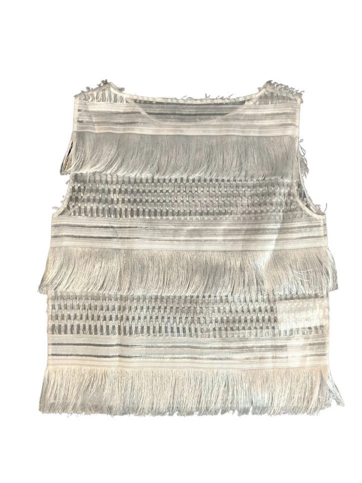Alberta Ferretti White Fringed Sleeveless Top - Size UK8 - Image 2 of 4