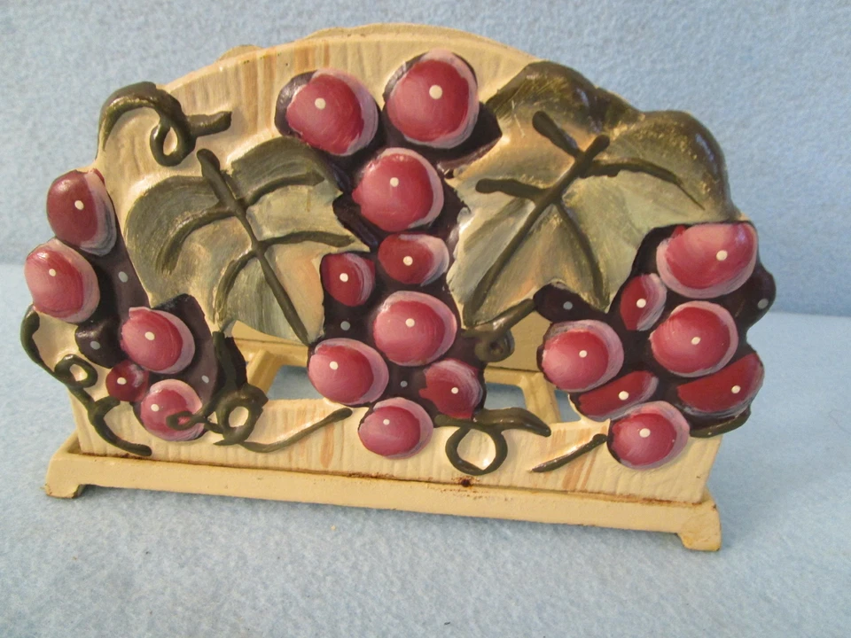 Painted Cast Iron GRAPE MOTIF NAPKIN HOLDER double sided - Image 2 of 4