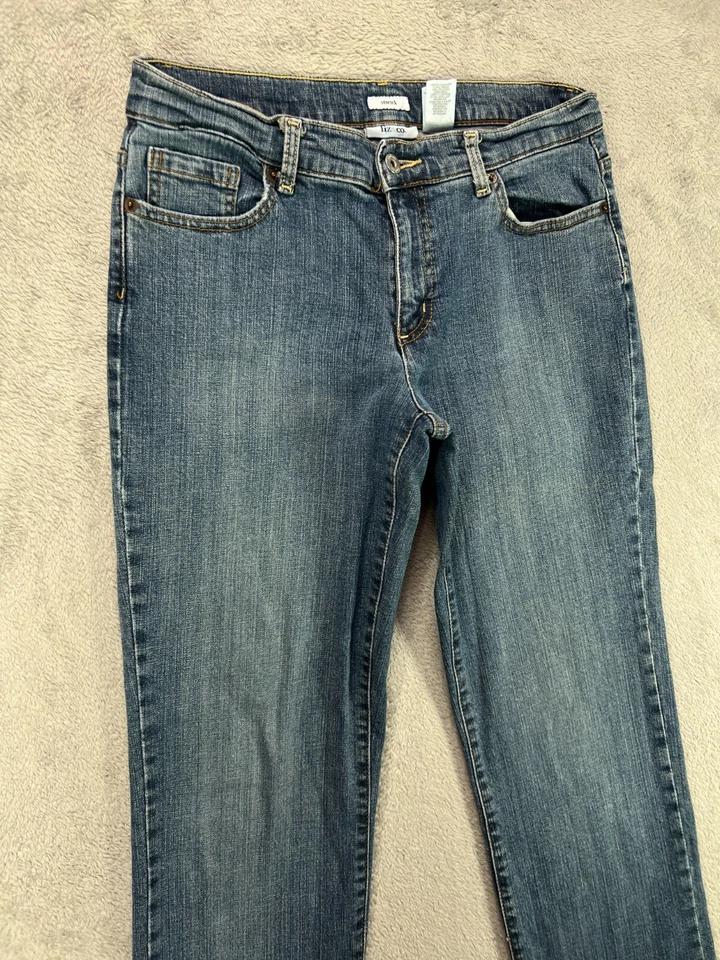 Pantalones de mezclilla LIZ & Co para mujer 10 pierna recta elásticos azules tiro medio 30x30 Foto 3 de 4