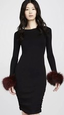 Alice + Olivia Alesia Black Red Fur Cuff Sweater Dress Wool Size XS NWOT