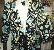  Willie Smith Jacket 3/4 Sleeves Abstract Circles Blues,blk,wht And Cream