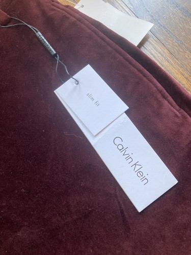 NWT Calvin Klein Mens Pants 38x32 Slim Fit Wine Red Velvet Velour MSRP $125 - Picture 7 of 12