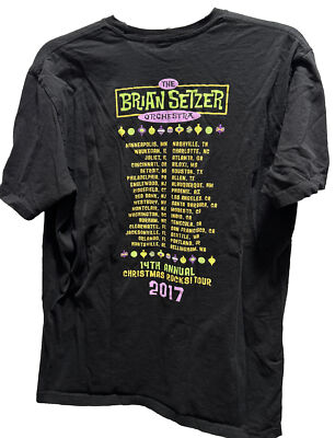 T-shirt Brian Setzer Orchestra - Imprimé Graphique (thème Noël) - Coton Noir, Manches Courtes - Taille Unique Unisexe - Neuf Avec étiquettes